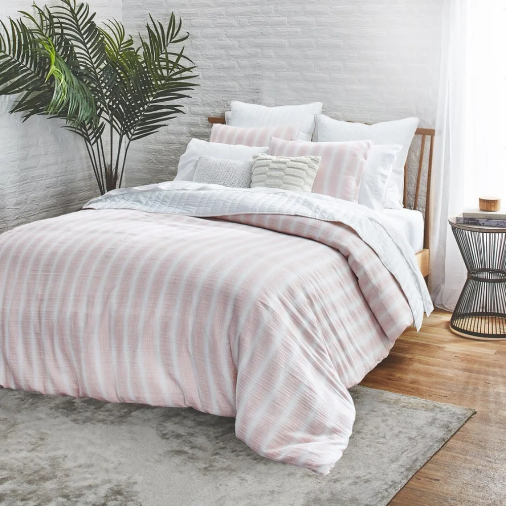 3Pc Splended Home Capitola Pink & White Striped Queen Duvet & Pillowcase Set